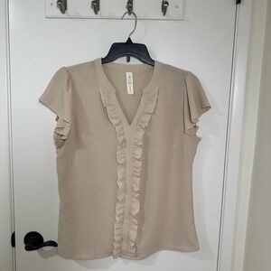 Tan Ruffled Cap Sleeve Blouse